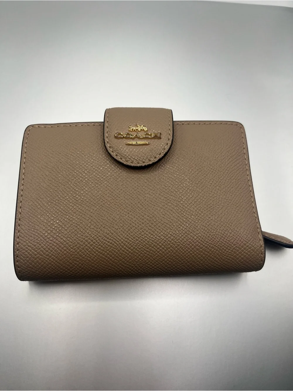 Coach Medium Corner Zip Wallet Crossgrain Leather Taupe